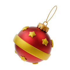 3d Festive red and gold Christmas ornament with stars holiday decorations and seasonal designs isolated on png transparent background