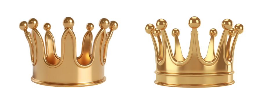 Gleaming golden crowns radiate luxury power and regal achievement for your prestigious projects isolated on png transparent background