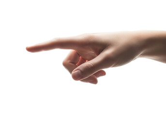 A human hand with the index finger pointing to the left