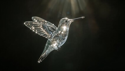 Fototapeta premium Hummingbird glass crystal bathed in sunlight rays