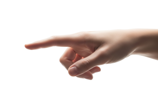 A human hand with the index finger pointing to the left