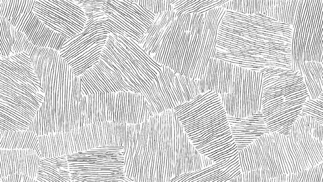 Black and white abstract pattern of irregular geometric shapes filled with parallel lines background