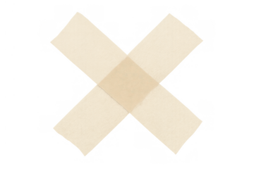 Masking tape forming x shape on a transparent background, symbolizing a mark, closure, or correction