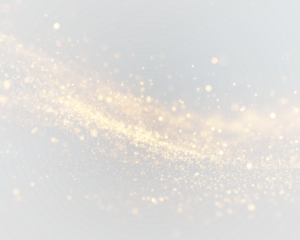 Golden light trails weave through the dark background. Bokeh orbs add depth and motion. Great for party visuals or invitations. PNG