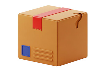 A 3d rendered brown cardboard box with red tape