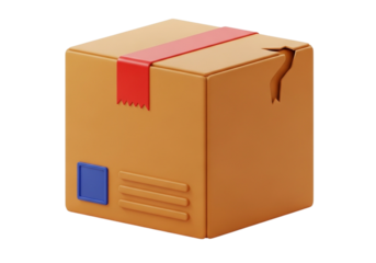 A 3d rendered brown cardboard box with red tape