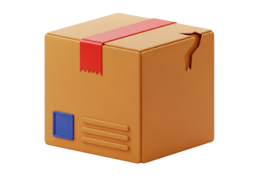 A 3d rendered brown cardboard box with red tape