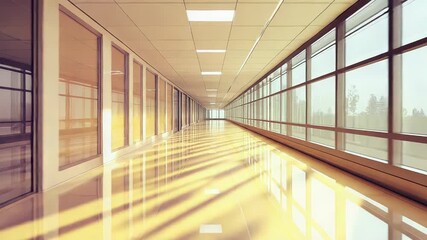 Long modern empty futuristic hallway with sunlight reflections - Powered by Adobe