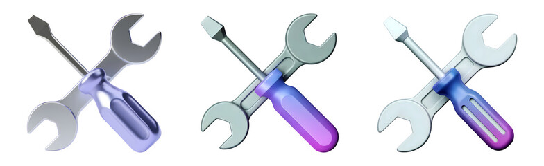 3d Professional tools set wrench and screwdriver symbolizing repair service and maintenance solutions isolated on png transparent background