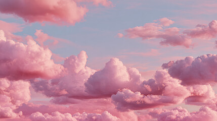 Cotton candy skies at twilight: a serene vista of fluffy, pink clouds against a soft, pastel sky, evoking dreams and gentle breezes.