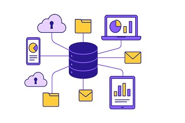 Centralized data storage and cloud connectivity for digital services illustration