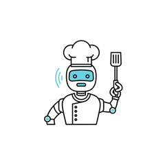 Obraz premium Cartoon Robot Chef with Spatula and Chef Hat, Ready to Cook.
