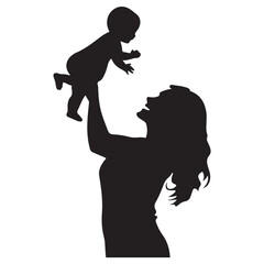 Mother and cute baby silhouette illustration 