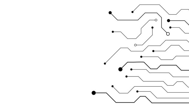 Flat microelectronics circuit board banner isolated on transparent background. The geometric texture of modern digital technology, computer, motherboard, or high-tech technology. Vector illustration