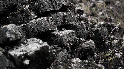 Stacked Concrete Blocks Forming a Wall in an Outdoor Setting