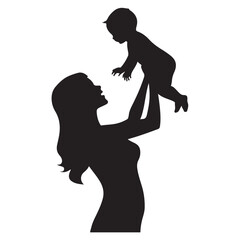 Mother and cute baby silhouette illustration 