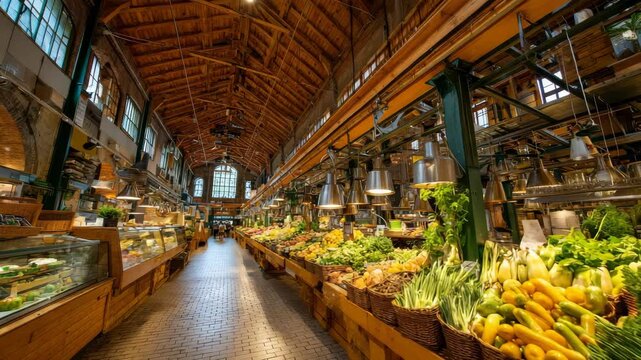 Vibrant farmers market with fresh produce and historic architecture - Powered by Adobe