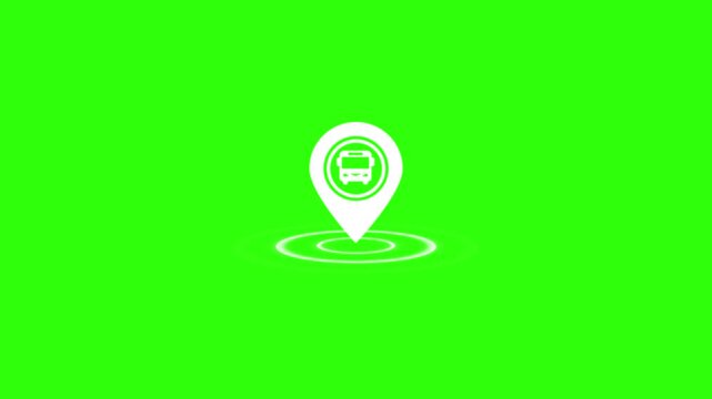 Bus Location pin icon Animation. looping animation, Alpha channel, green background.