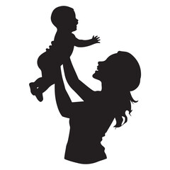 Mother and cute baby silhouette illustration 
