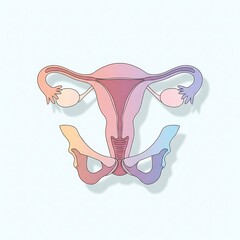 Illustration of detailed female reproductive organs and pelvic bone structure for medical study.