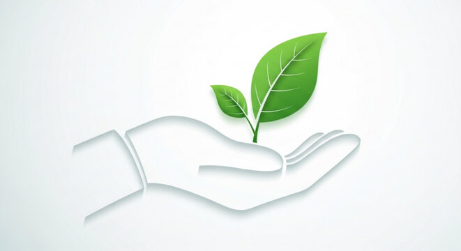 Hand holding green leaf concept of environmental protection, sustainability, and ecofriendly practices