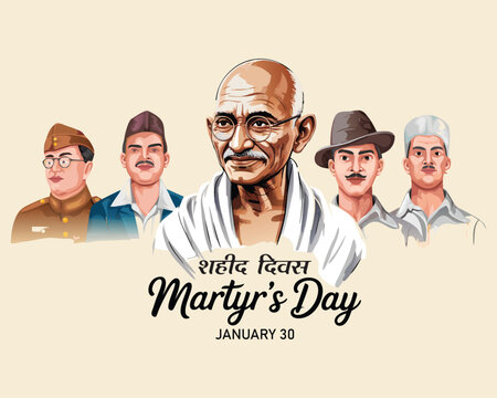 Martyrs Day, Shaheed Diwas, and patriotic background. Independence Day of India freedom fighter background. Vector illustration of Indian people saluting celebrating Shaheed Diwas.