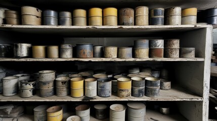 Shelves of Empty Tin Cans Cleaned and Repurposed for Storage