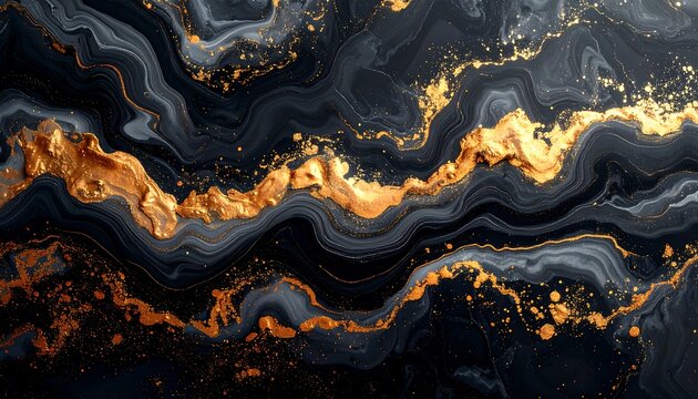 Dark marbleized abstract with flowing gold accents, creating an elegant, opulent, and luxurious visual texture - Powered by Adobe