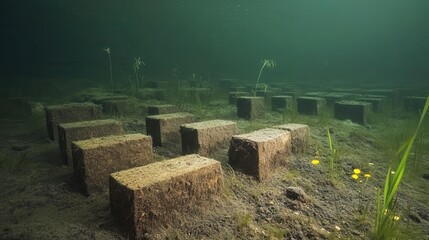 Submerged stone structure showing underwater remnants