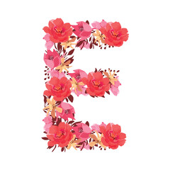 Vector floral letter, capital character E.