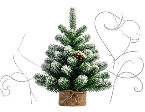 Small Frosted Christmas Tree in Burlap Pot.
