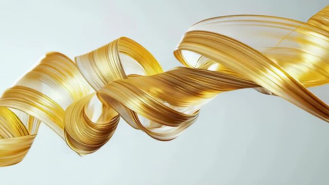 Golden abstract brushstroke swirl floating on light background with smooth flowing texture and elegant metallic shine