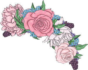 Floral background with roses illustration sketch