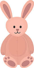 Illustration of soft rabbit toy in pastel pink. Cute bunny isolated on white background