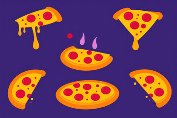 Hot pizza drawing. Cheesy, illustration food, appetizing.