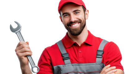 Professional Technician with Wrench: A skilled technician, radiating confidence and expertise, holds a wrench ready to tackle any mechanical challenge.