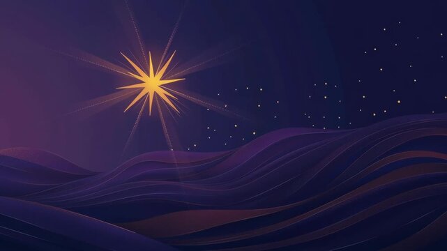 Epiphany. Three Kings Day. Radiant starry sky over rolling hills in serene nightscape animation