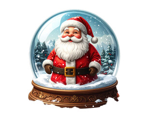 Charming Santa Claus figure inside a festive snow globe.