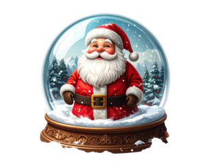 Charming Santa Claus figure inside a festive snow globe.