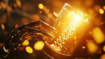 Robot hand holding dna structure in scientific research - Powered by Adobe