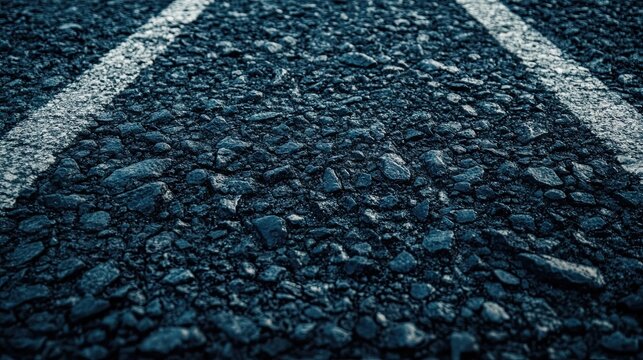 A close-up of a dark asphalt road with a crisp white center line fading into the distance