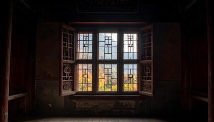 Dark Room with Ornate Window.