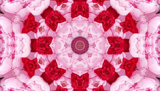 Pink and red floral kaleidoscope pattern repeats beautifully.