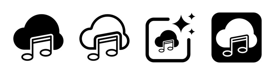 Music cloud icon vector illustration in black transparent style showing media storage and internet uploading concept for access anywhere PNG artwork