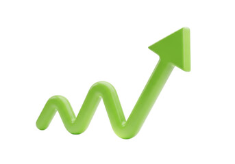 A vibrant green arrow follows a wavy path upwards, symbolizing growth, progress, and positive development