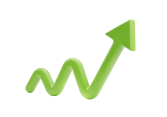 A vibrant green arrow follows a wavy path upwards, symbolizing growth, progress, and positive development