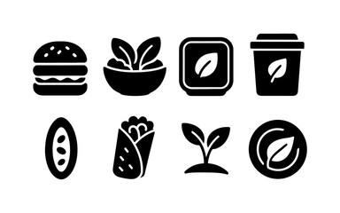 Minimalist food and plant icons: eco-friendly and vegan