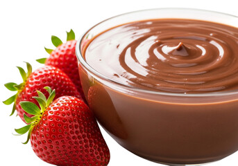 Fresh strawberries in a bowl of rich chocolate sauce