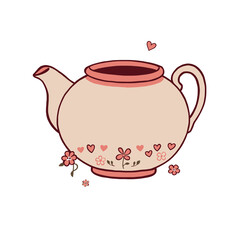 Charming Teapot Illustration with Floral Design, Whimsical Style, Digital Art, Vibrant Colors, Playful Concept