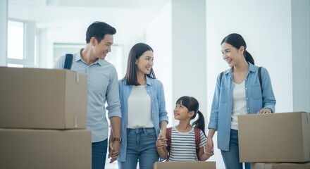 Family celebrates moving into new home with boxes